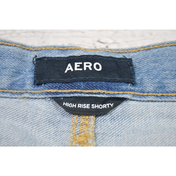 Aero High Rise Shorty Jean Shorts Women's Juniors Size 0 Distressed Pre-Owned - Picture 8 of 12